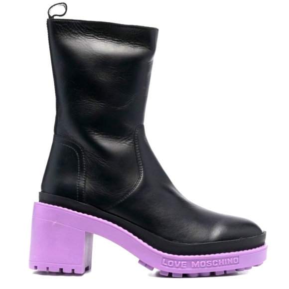 Love Moschino NWT debossed logo 70 mm leather boots - Picture 5 of 9